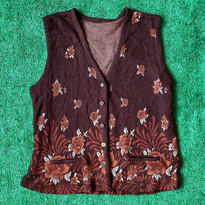 VINTAGE BROWN COTTAGE CORE FLORAL PRINT BUTTON DOWN VEST M